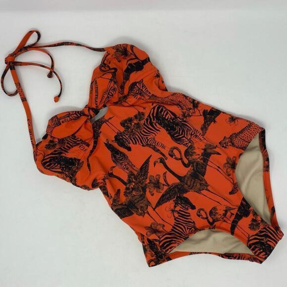 Madewell One Piece Swimsuit Womens 0 Orange‎ Jungle Animals Novelty Print